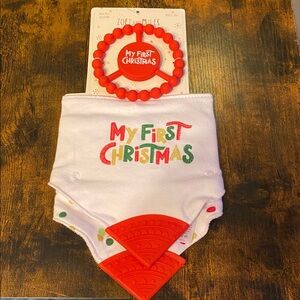Zoey and Miles 3 Piece Teething Bib Teether Set Christmas Holiday Set NEW
